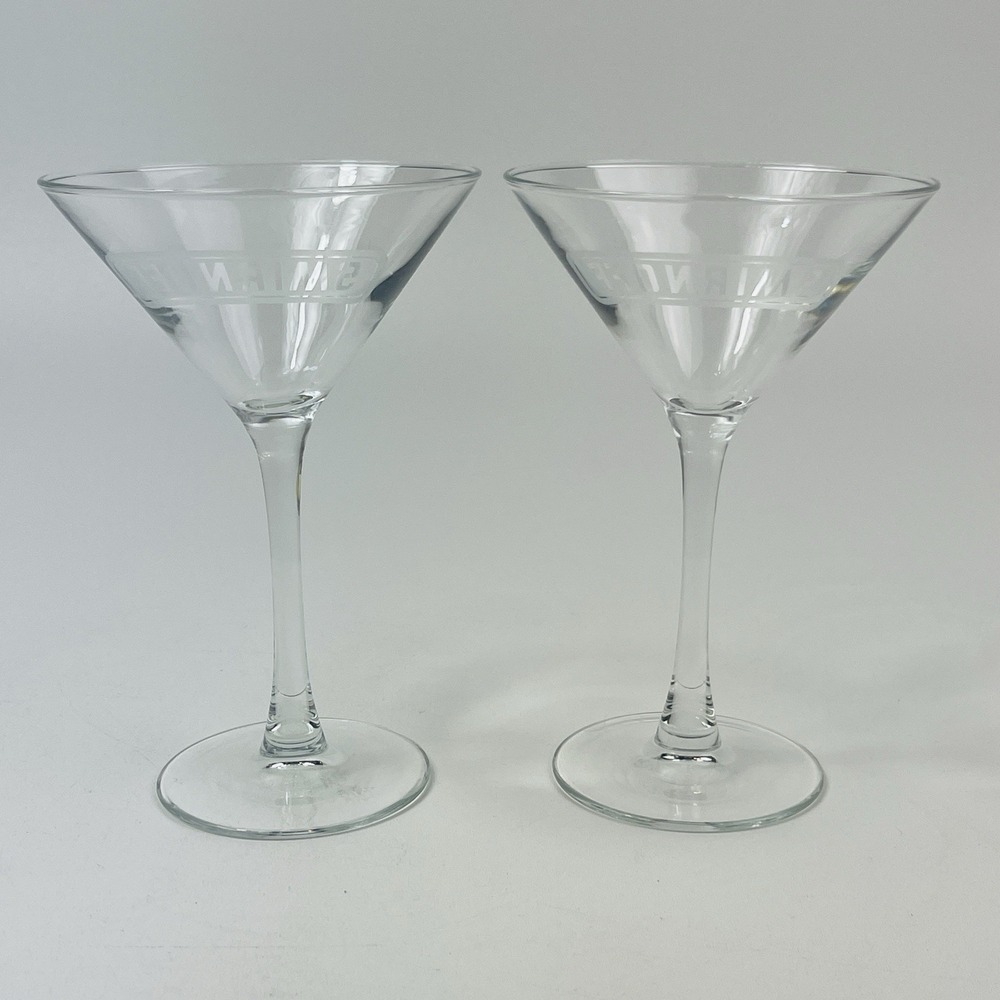Smirnoff Vodka Martini Glasses Etched Logo Set of 2
